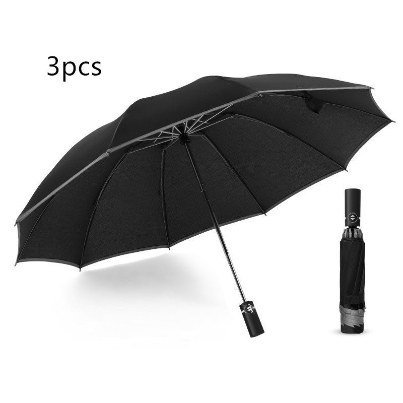 Flag Village Inverted Umbrella Travel Portable Windproof Folding Umbrella,10Ribs Auto Close Umbrella,Reflective Stripes For Night Safety