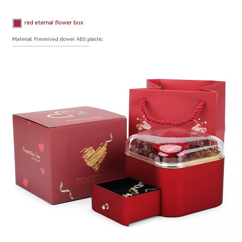 Flag Village Valentines Day Rose Flower Drawer Jewelry Box Earrings Ring Necklace Storage Valentine's Day Gift Box Romantic Jewelry Packaging Box