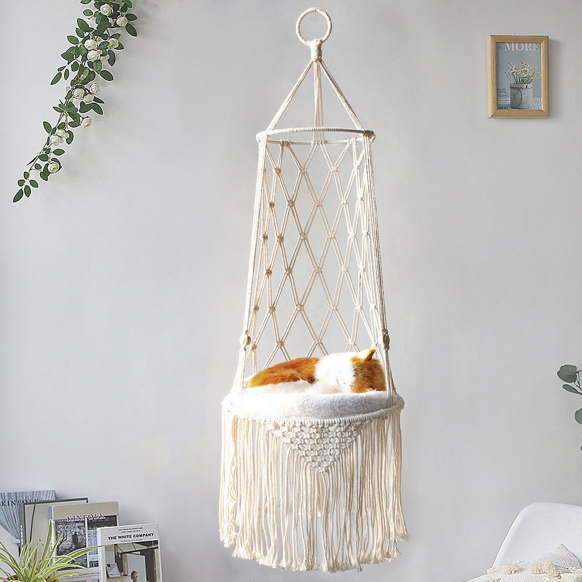 Flag Village Macrame Hanging Pet Bed Macrame Cat Hammock Wall Hanging Cat Hammock Macrame Cat Bed-Pet Gifts Hammock Macrame Cat Swing