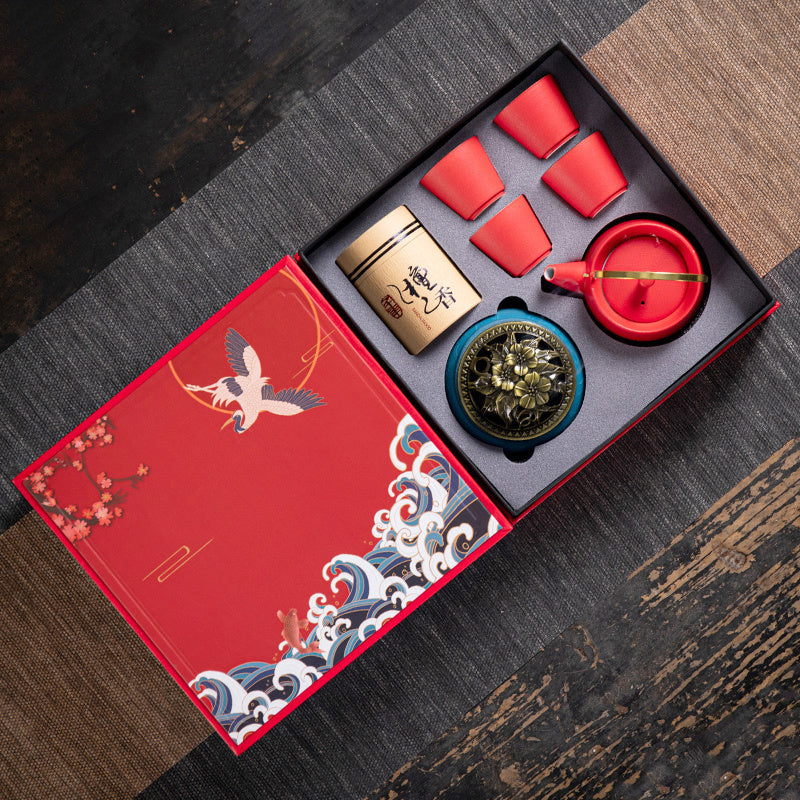 Flag Village Ceramic Kung Fu Tea Set Gift Box Set Business Small Gift