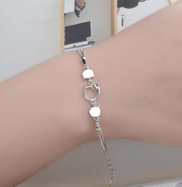 Flag Village Lovely Cat Head Trendy Silver Color Charm Box Chain Bracelets & Bangles For Women Fashion Jewelry gift