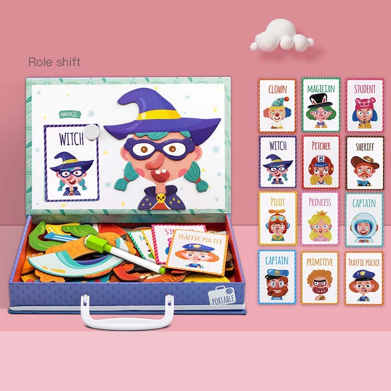 Flag Village Montessori Magnetic Fun Puzzle Children's Wooden Puzzle Box Game Cartoon Educational Painting Toys For Children Gift Antistress