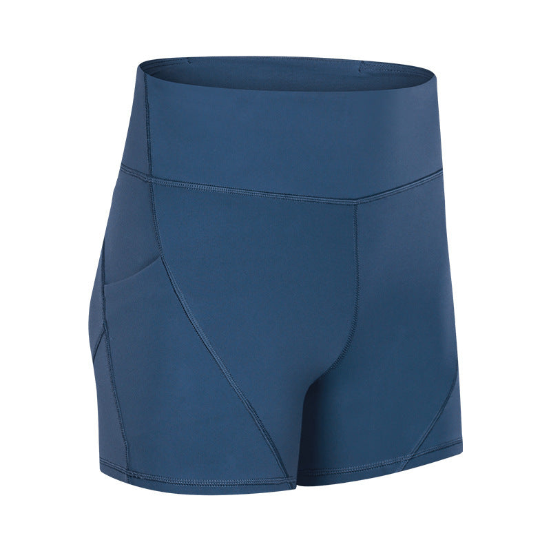 Flag Village SHINBENE Anti-sweat Plain Sport Athletic Shorts Women High Waisted Soft Cotton Feel Fitness Yoga Shorts with Two Side Pocket