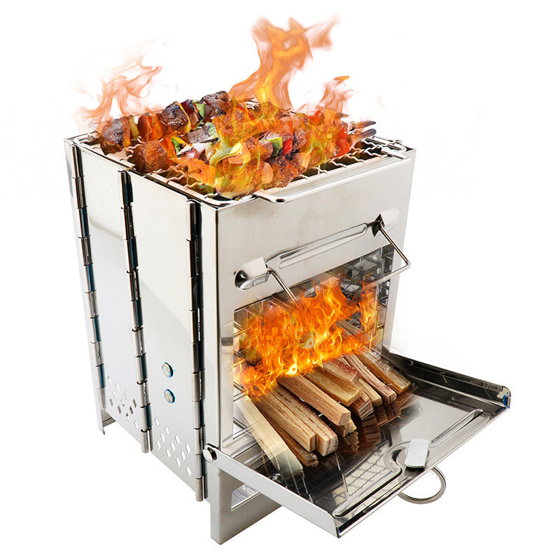 Flag Village Lightweight Camping Wood Stove Adjustable Folding Wood Stove Burning for Outdoor Cooking Picnic Hunting BBQ Windproof