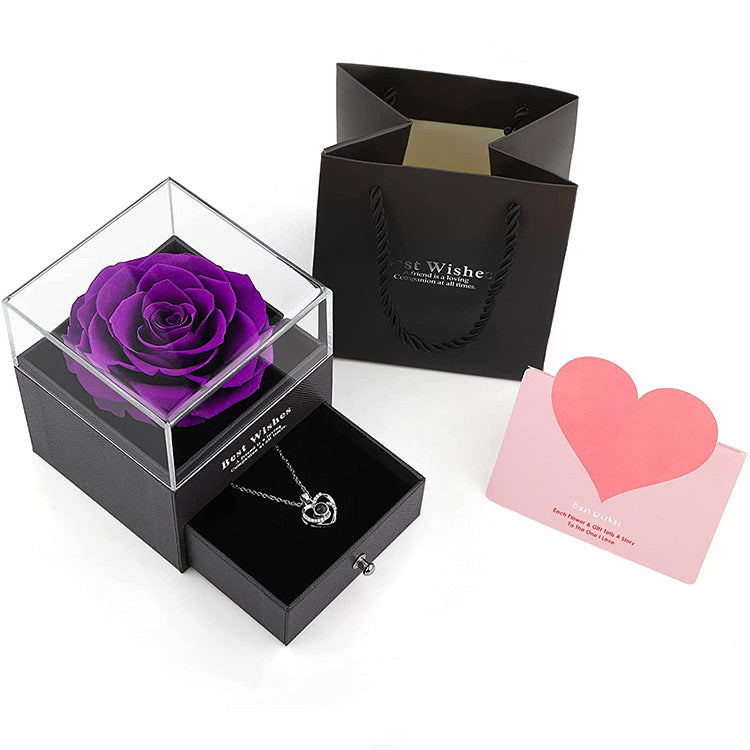 Flag Village Preserved Flower Rose Jewelry Box Acrylic Gift Box