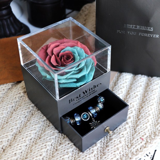 Flag Village Eternal Flower Rose Jewelry Box for Birthday Presents Valentines Day Wedding Gift
