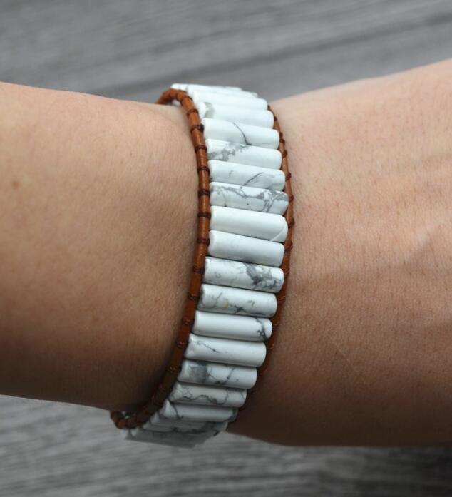 Flag Village Chakra Bracelet Jewelry Handmade Multi Color Natural Stone Tube Beads Leather Wrap Bracelet Couples Bracelets Creative Gifts