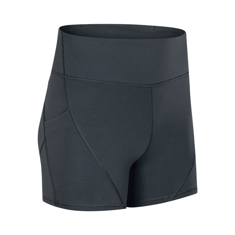 Flag Village SHINBENE Anti-sweat Plain Sport Athletic Shorts Women High Waisted Soft Cotton Feel Fitness Yoga Shorts with Two Side Pocket