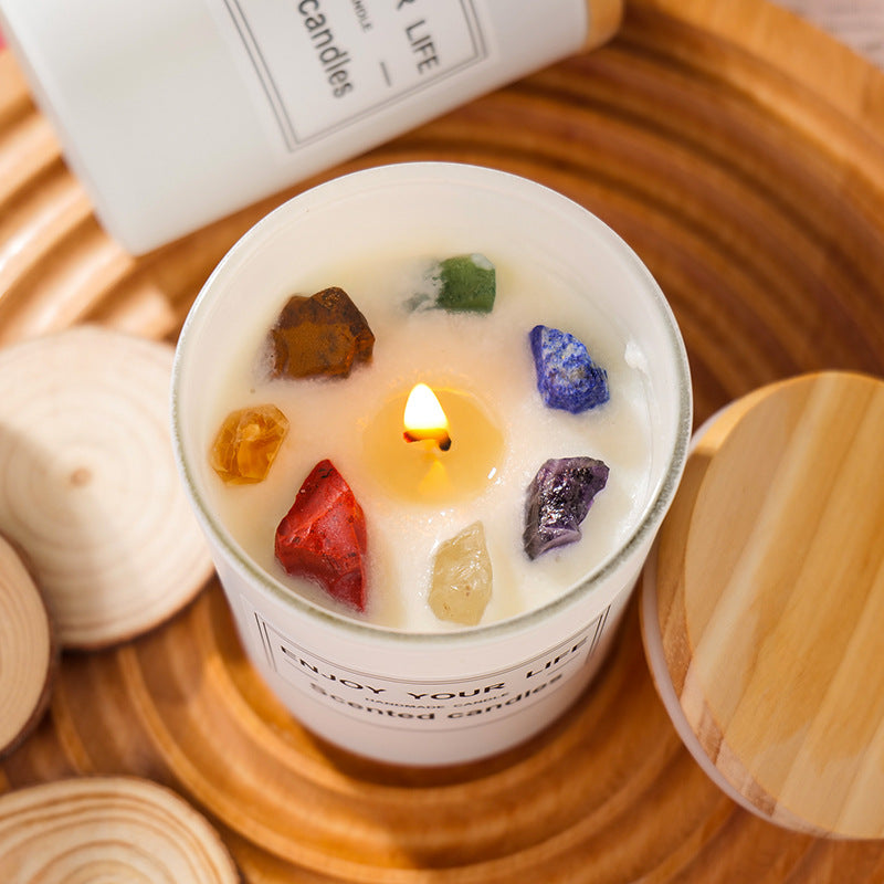 Flag Village Natural Crystal Stone Aromatherapy Candle Soy Wax Smokeless Candles Gift Box Christmas Hand Gift