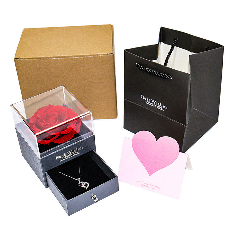 Flag Village Preserved Flower Rose Jewelry Box Acrylic Gift Box