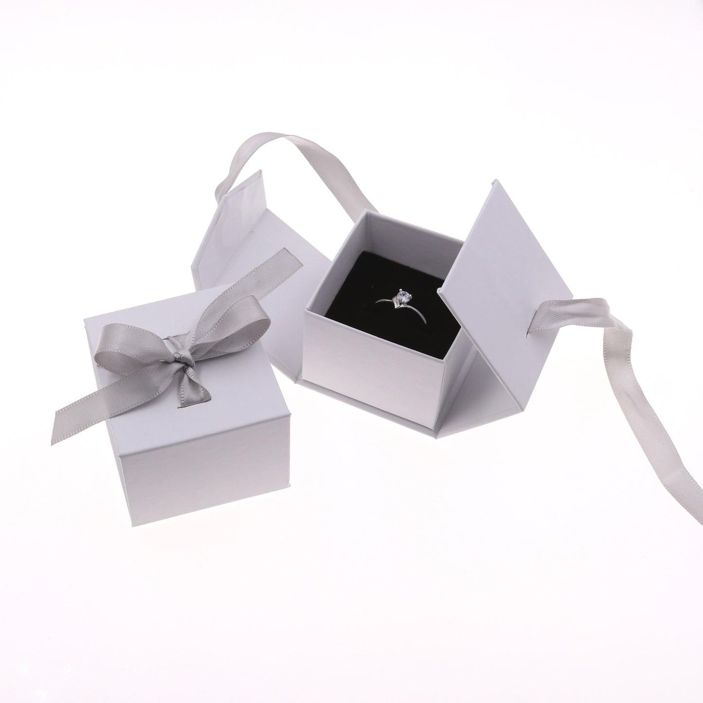 Flag Village Jewelry Boxes Paper Gray White Color Ribbon Bowknot For Gift Present Ring Earring Packing Display Box