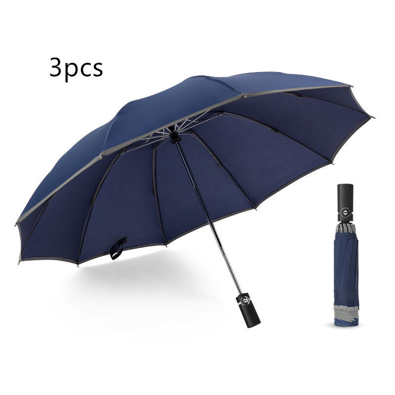 Flag Village Inverted Umbrella Travel Portable Windproof Folding Umbrella,10Ribs Auto Close Umbrella,Reflective Stripes For Night Safety