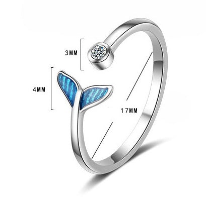 Flag Village Trendy Silver Color Blue Mermaid Tail Cuff Ring with Cubic Zirco Sea Whale Fish Tail Bague Rings Romantic Gifts