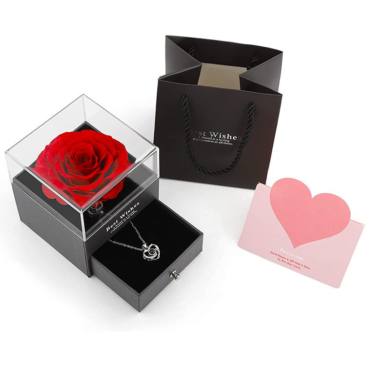 Flag Village Preserved Flower Rose Jewelry Box Acrylic Gift Box