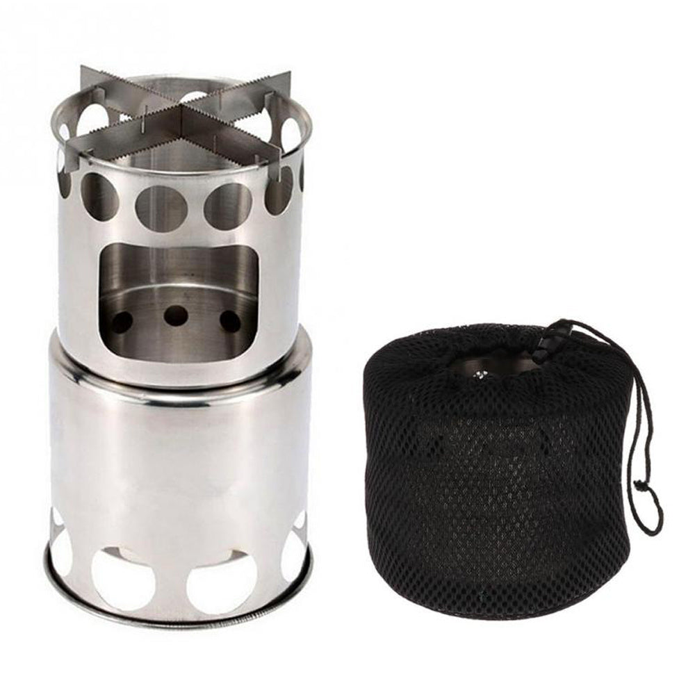 Flag Village Portable Camping Stove Combo Wood Burning Stainless Steel Stove And Cooking Pot Set For Outdoor Backpacking Fishing Hiking