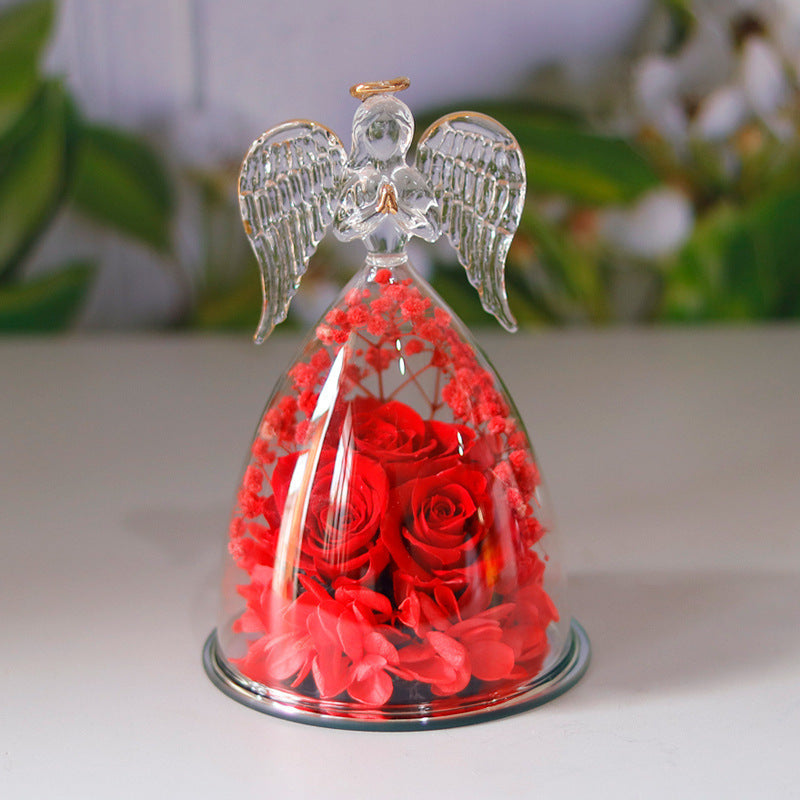 Flag Village Eternal Flower Gift Box Angel Glass Cover Dried Rose Gift Box For Christmas New Year Valentine's Day Home Decor