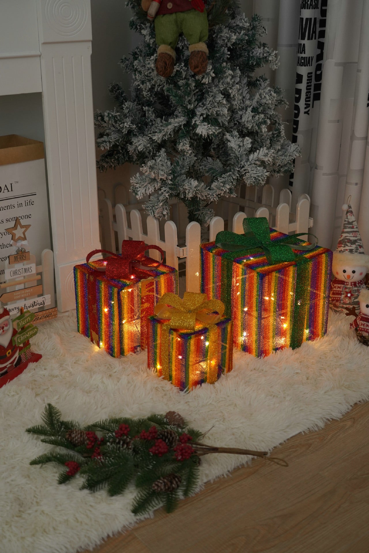 Flag Village Remote Control Christmas Gift Box Lights Christmas Three-piece Decoration