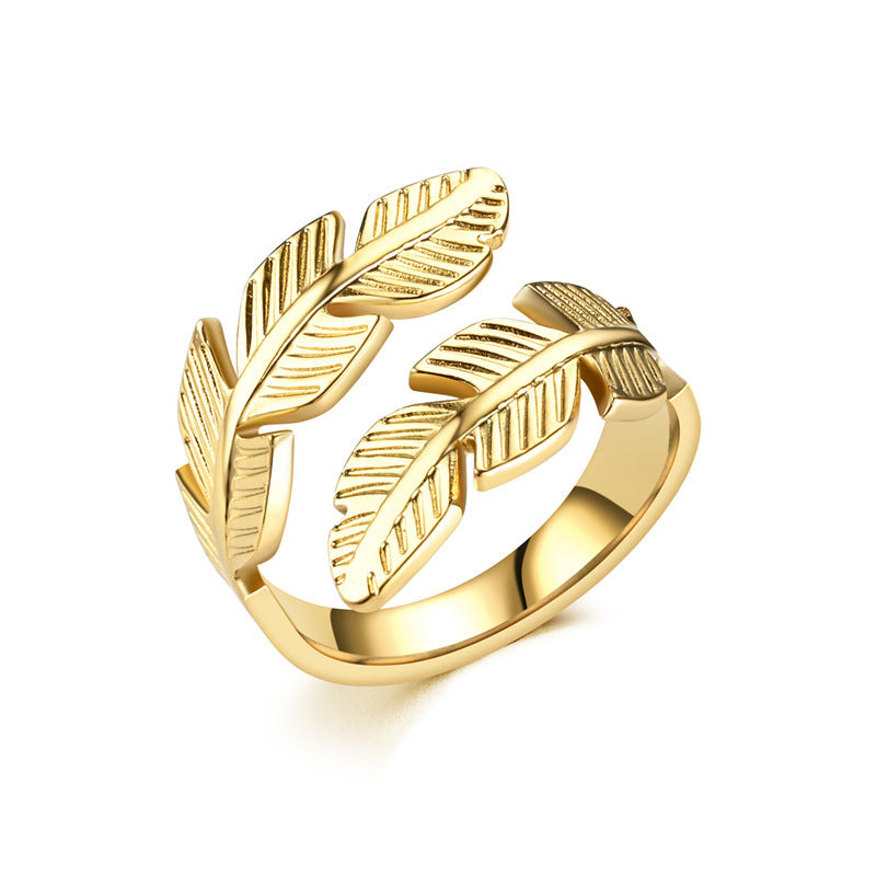 Gift & Souvenir Feather Ring Open Titanium Steel Ring Gold And Silver Color Opening Rings Creative Simple Feather Handmade Party Jewelry Gifts
