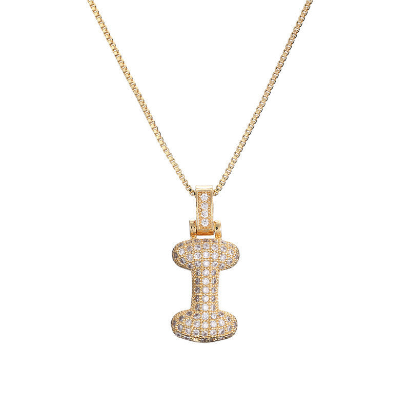 Flag Village Clavicle Chain Copper Micro Inlaid Zircon 26 Letter Pendant Necklace For Women's Birthday Jewelry Gifts