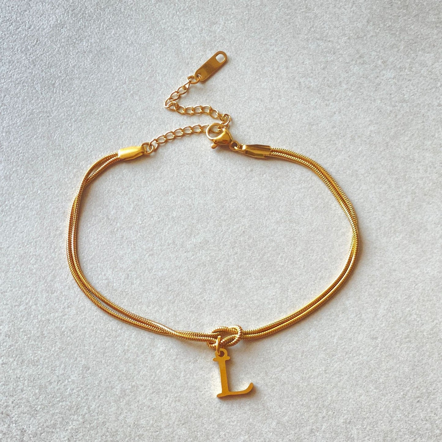 Flag Village New Letter A-Z Love Knot Bracelets For Women Couple Gold Color Dainty Snake Chain Charm Bracelet Stainless Steel Jewelry Gift Valentine's Day Gifts