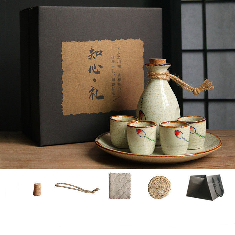 Flag Village Japanese Retro Sake Wine Warmer Gift Box Set Hot Wine Shochu Pot Ceramic Wine Cup White Wine Household Wine Glass
