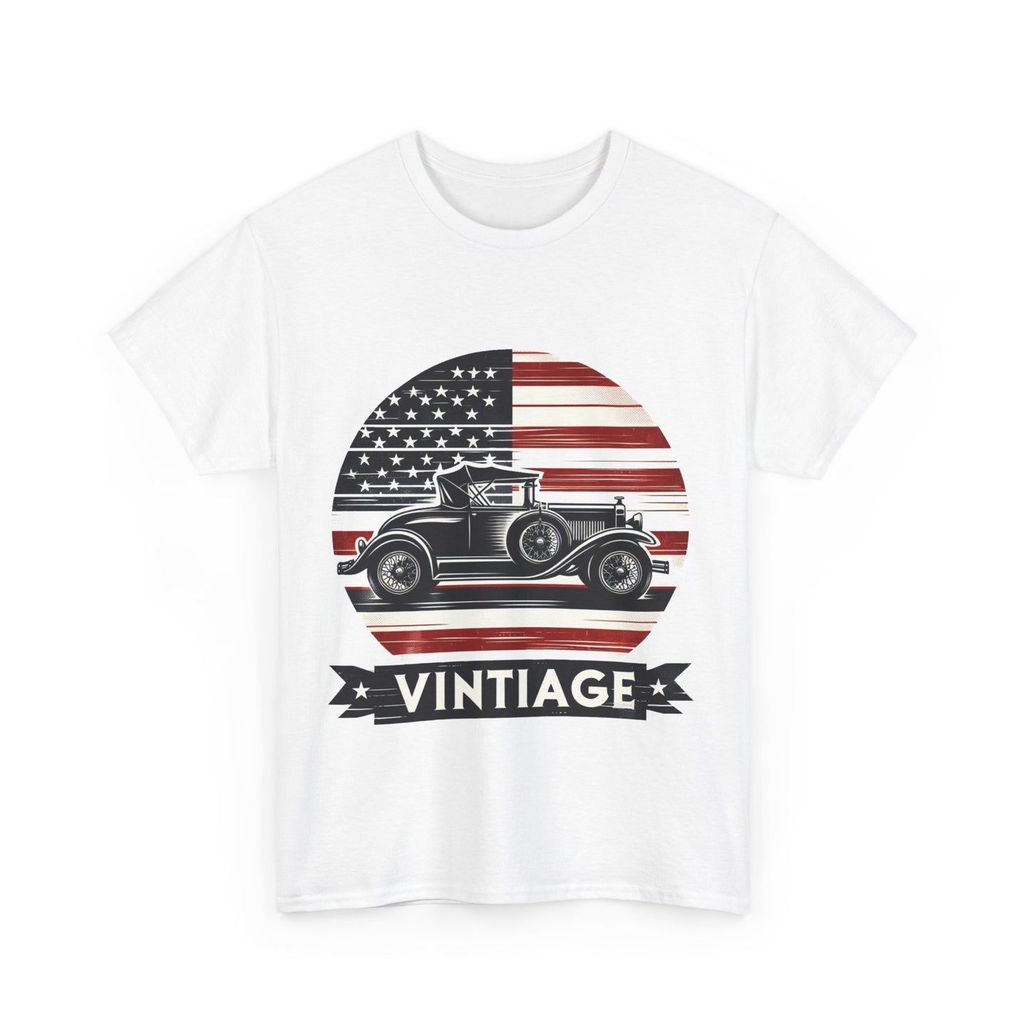 Flag Village USA Vintage Car Flag T-SHIRT Heavy Cotton Tee USA0003