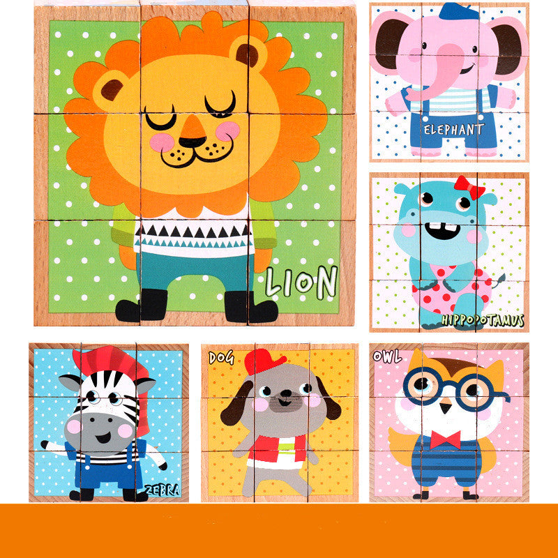 Flag Village High-grade Six-face Picture Wooden Jigsaw 3D Puzzle Toys Children's Early Educational Toy Cube Jigsaw Puzzle Baby Kids Gifts
