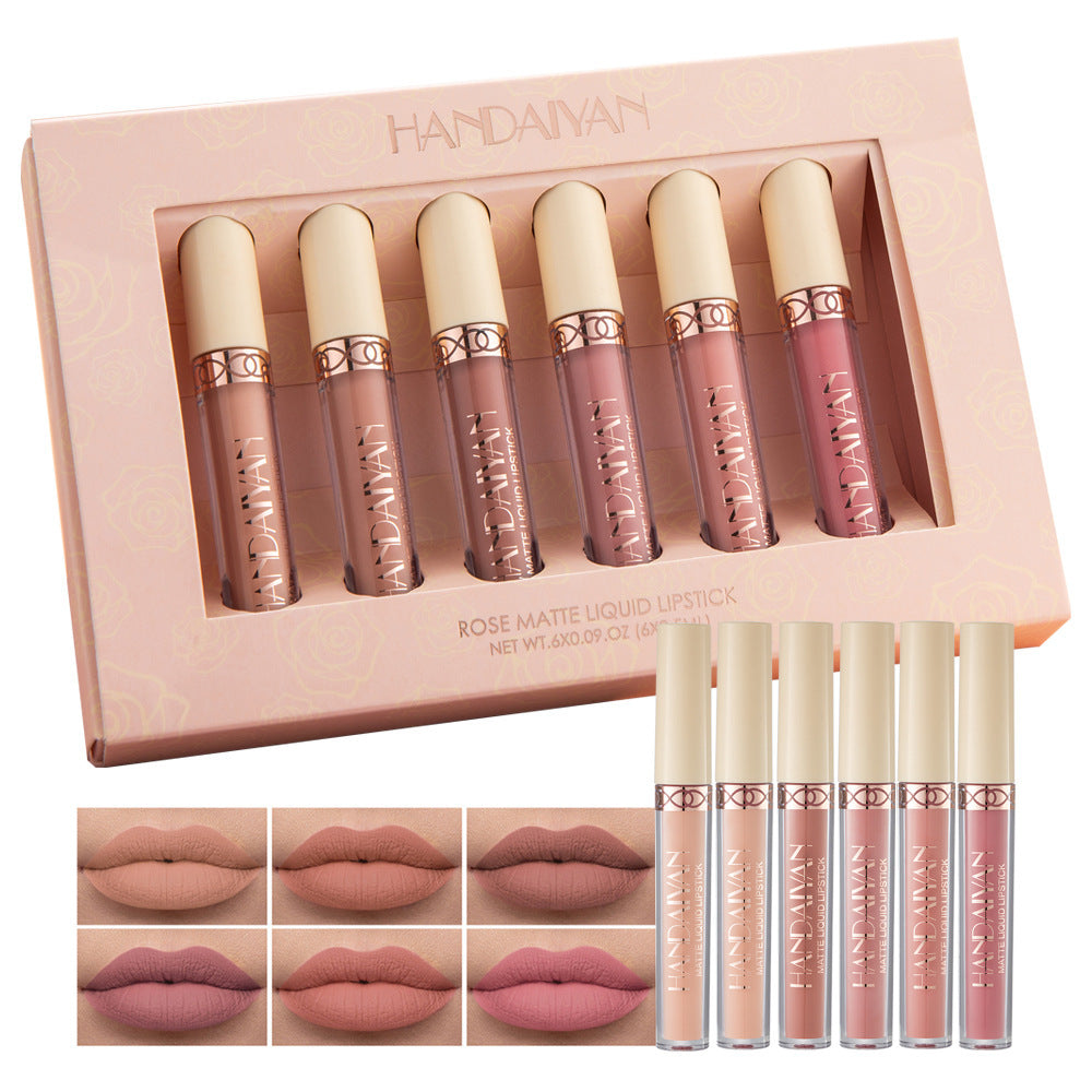 Flag Village 6 Matte Rose Lip Gloss Liquid Lipstick Matte Set Gift Box