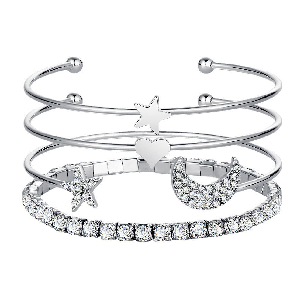 Flag Village Women Moon Stars Cuff Bracelets Bangles Simple Gifts