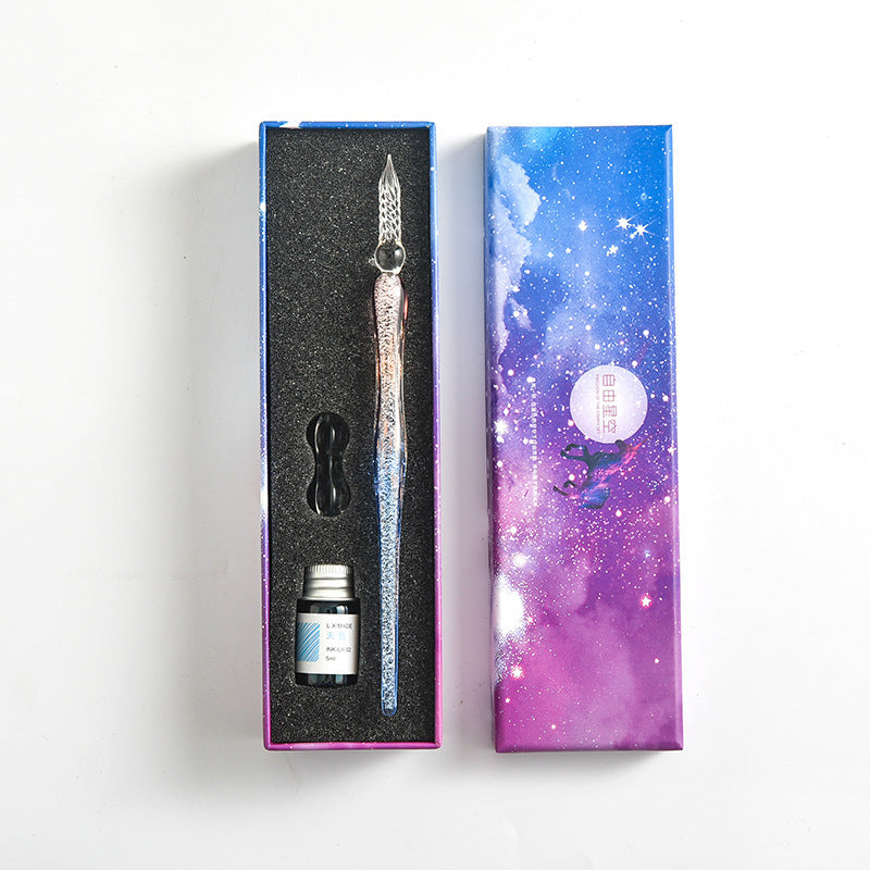 Flag Village Starry Sky Pen Glass Pen Gradient Color Gift Box Set