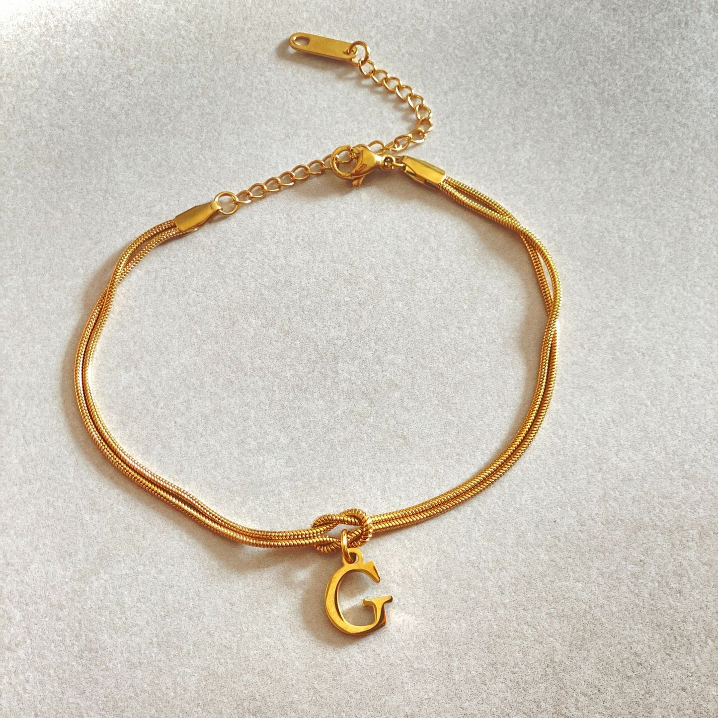 Flag Village New Letter A-Z Love Knot Bracelets For Women Couple Gold Color Dainty Snake Chain Charm Bracelet Stainless Steel Jewelry Gift Valentine's Day Gifts