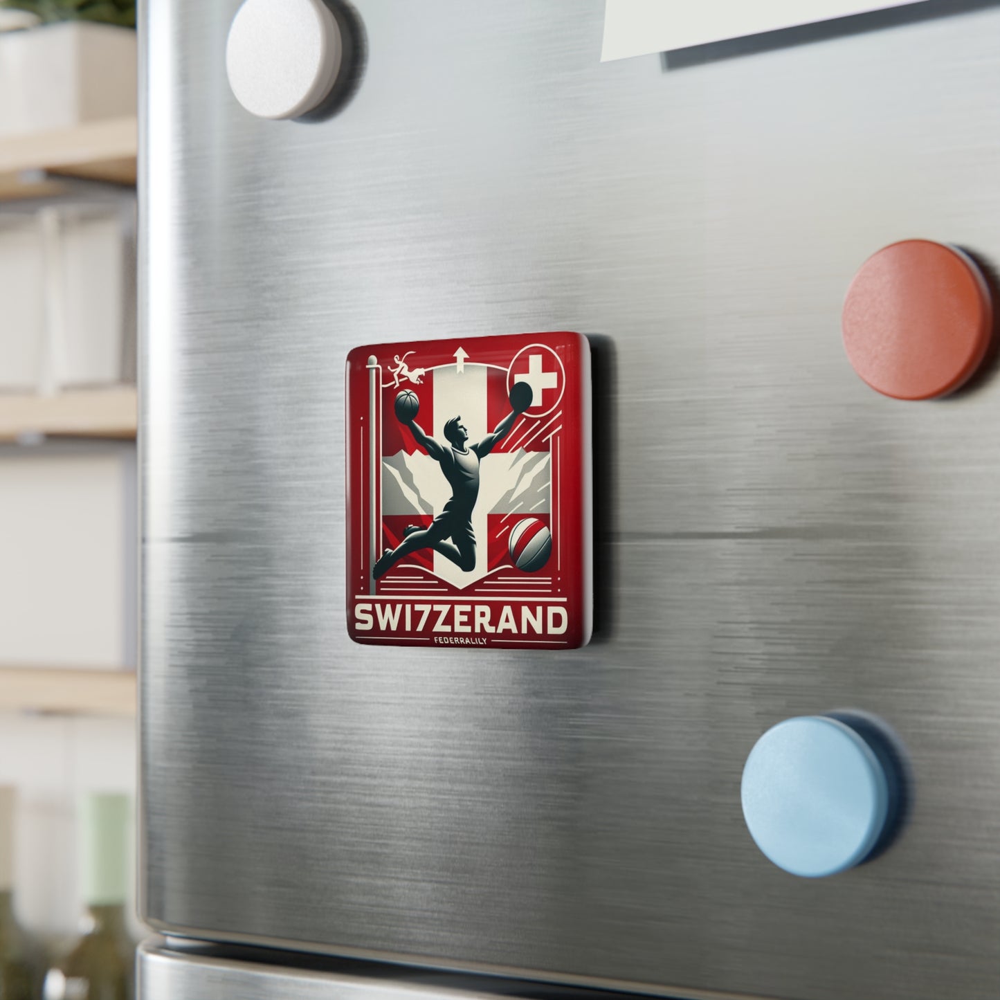 Flag Village Switzerland Flag Sporting Porcelain Magnet, Square CHE0005