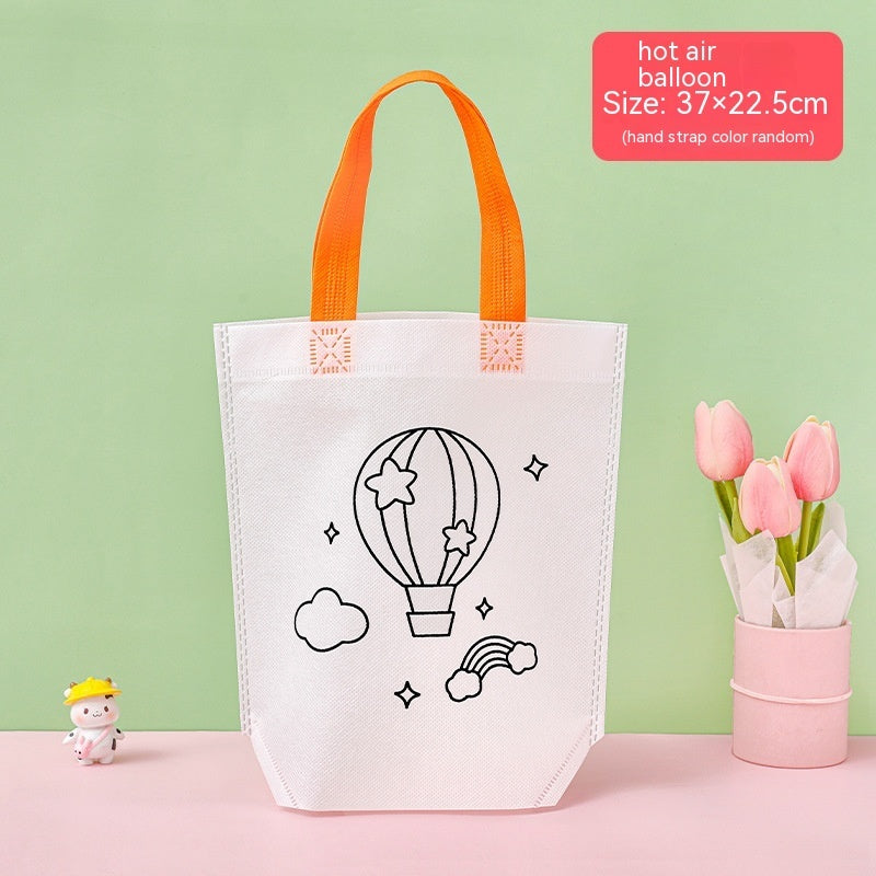 Flag Village Children's Handmade DIY Painting Doodle Bag Kindergarten Gifts Cartoon Non-woven Painting Color Filling Woven Handbag