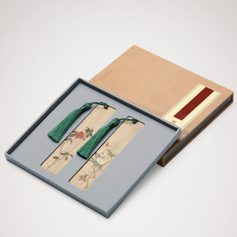 Flag Village Classical Chinese Style Creative Girl Mahogany Bookmark Set Gift Box