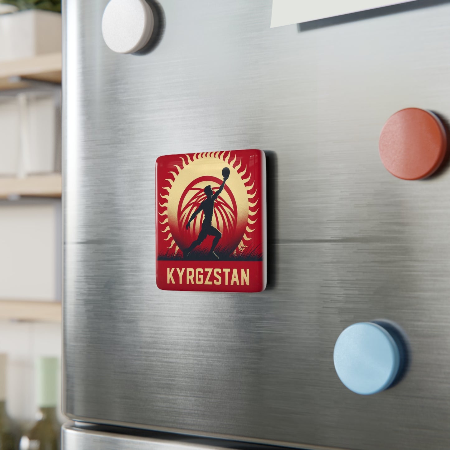 Flag Village Kyrgyzstan Flag Sporting Porcelain Magnet, Square KGZ0004