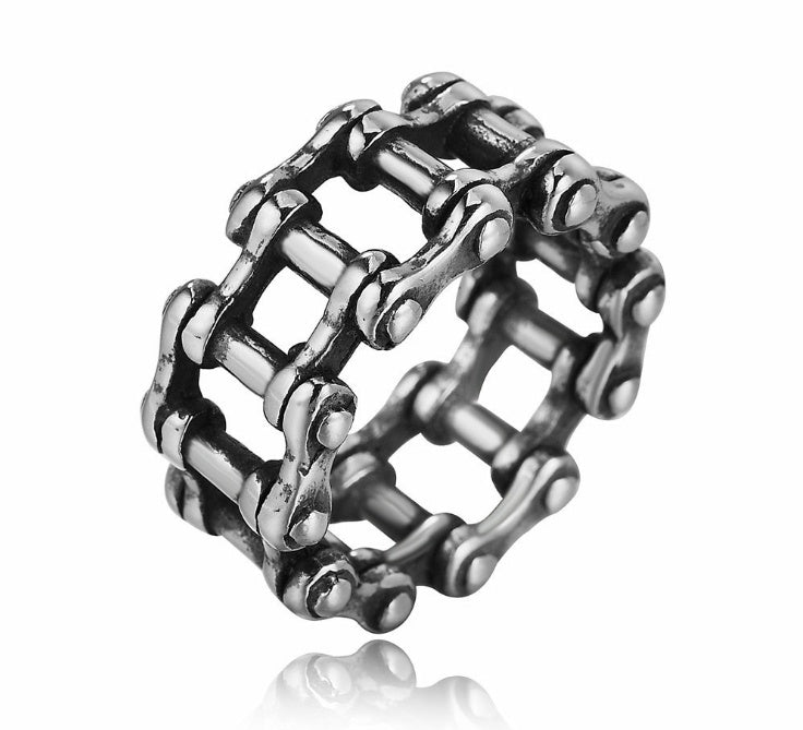 Flag Village Stainless Steel Link Chain Motorcycle Boy Rings Punk Rock Mens Biker Jewelry Love Accessories Birthday Gifts