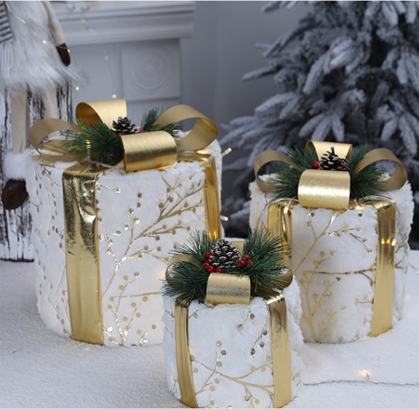 Flag Village Christmas Gift Box Fabric Gift Bag Three-piece Pile Head Gift Box