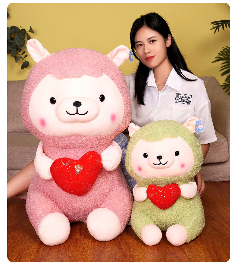 Flag Village New Heart-hugging Alpaca Plush Toy Cute Sheep Doll Large Pillow Ragdoll Girls' Gifts