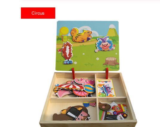 Flag Village Montessori Magnetic Fun Puzzle Children's Wooden Puzzle Box Game Cartoon Educational Painting Toys For Children Gift Antistress