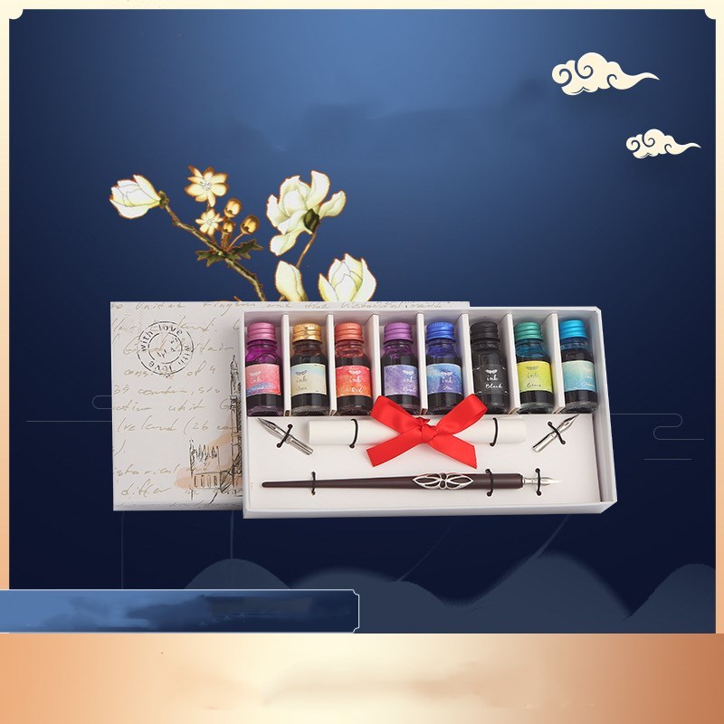 Flag Village Pen and Ink Gift Box Wooden Dip Pen Set