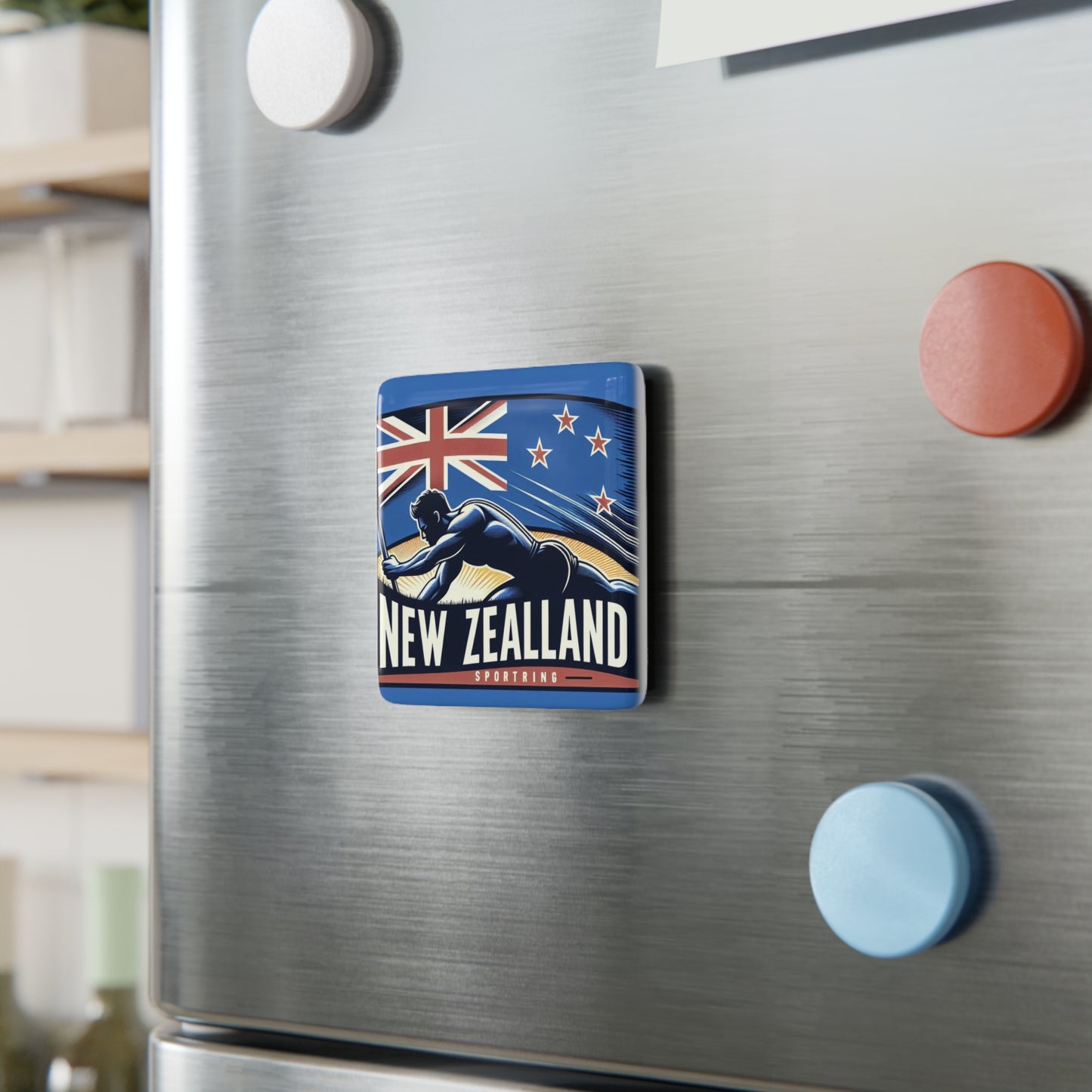 Flag Village New Zealand Flag Sporting Porcelain Magnet, Square NZL0005