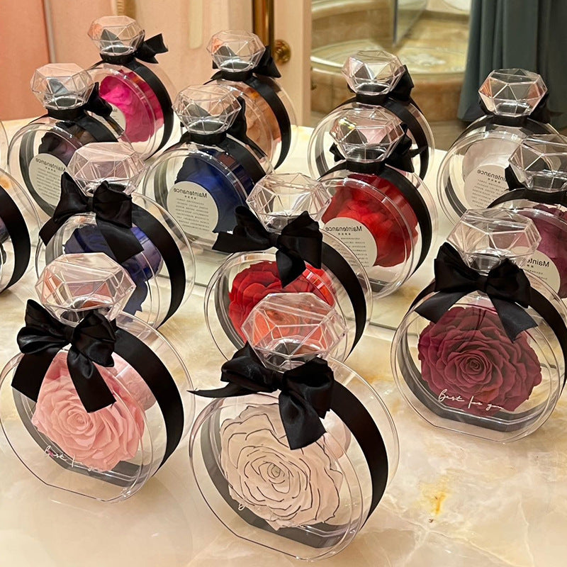 Flag Village Natural Eternal Flower Ornaments Transparent Cover Dried Rose Gift Box For Christmas New Year Valentine's Day Home Decor