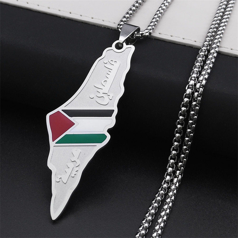 Flag Village Palestine Israel Map Pendant Necklaces For Men Women Stainless Steel Gold Color Palestinians Ethnic Map Jewelry Gifts