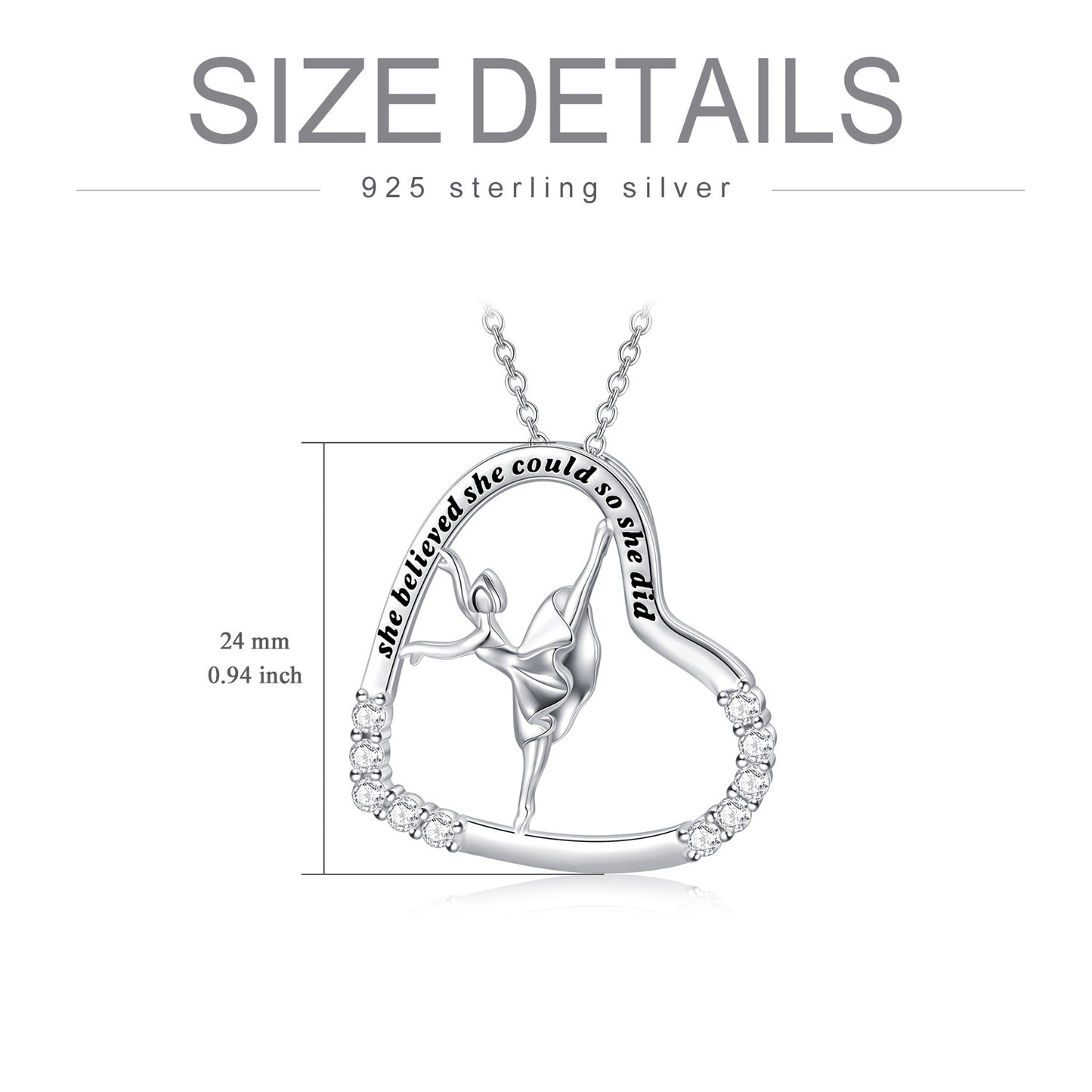 Flag Village 925 Sterling Silver Heart Ballerina Dancer Ballet Dance Pendant Necklace Dance Jewelry Gifts for Women