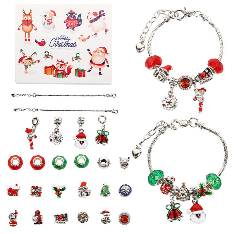 Flag Village Christmas Bracelet Beads Gift Box Jewelry Set