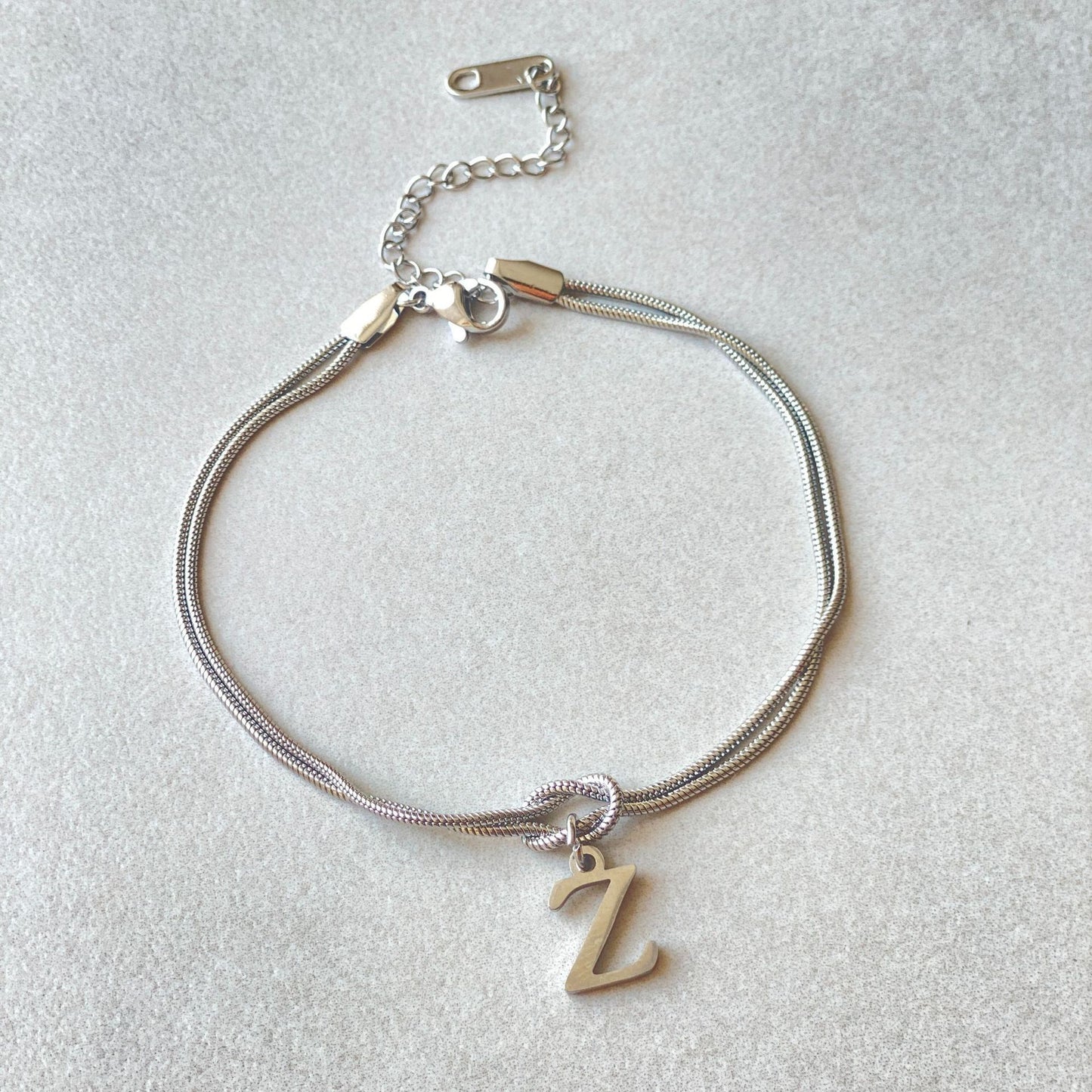 Flag Village New Letter A-Z Love Knot Bracelets For Women Couple Gold Color Dainty Snake Chain Charm Bracelet Stainless Steel Jewelry Gift Valentine's Day Gifts