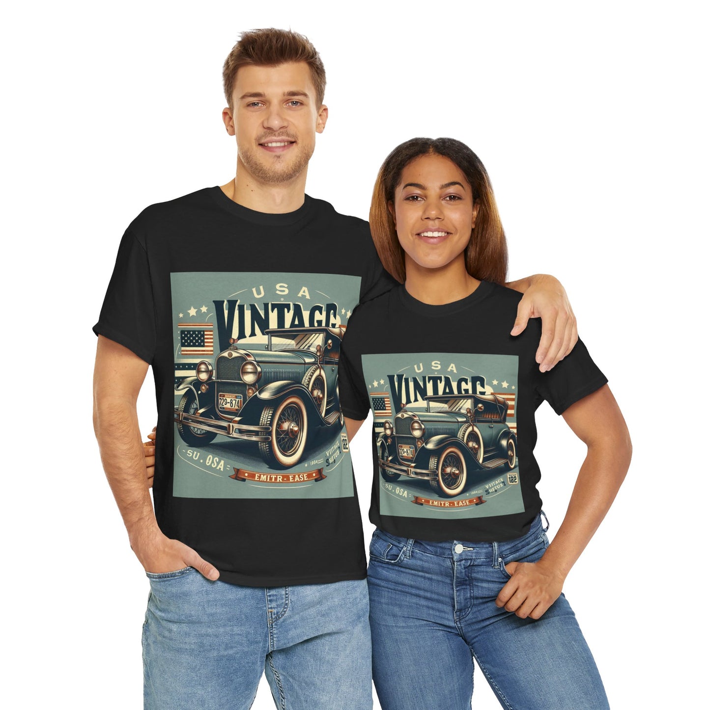 Flag Village USA Vintage Car Flag T-SHIRT Heavy Cotton Tee USA0015