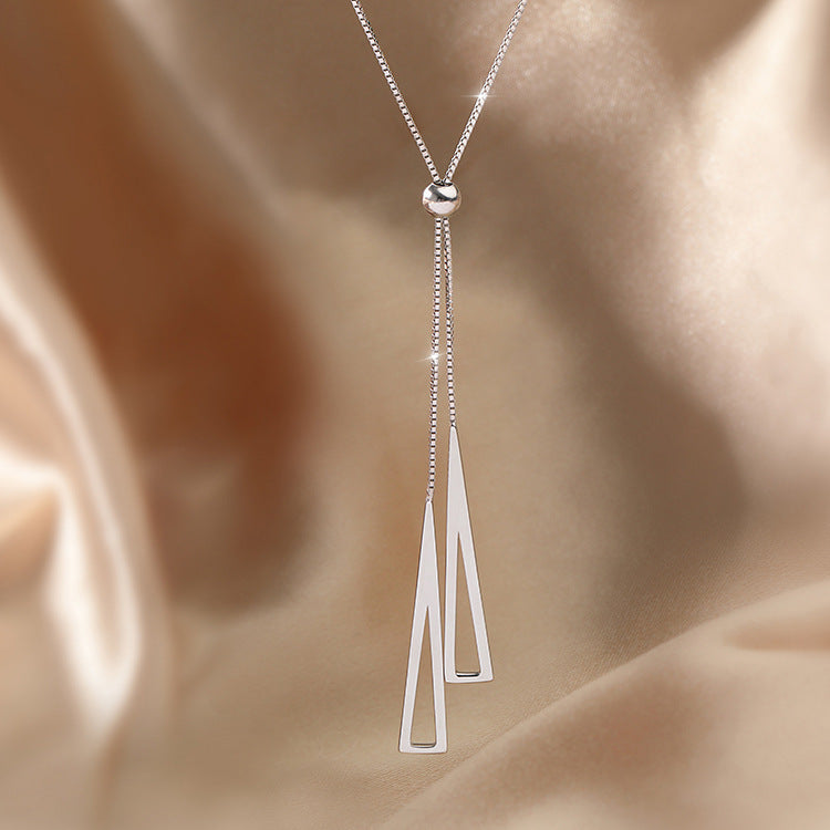 Flag Village Sterling Silver Geometric Triangle Necklace for Women Adjustable Clavicle Chain Necklace Jewelry Gifts