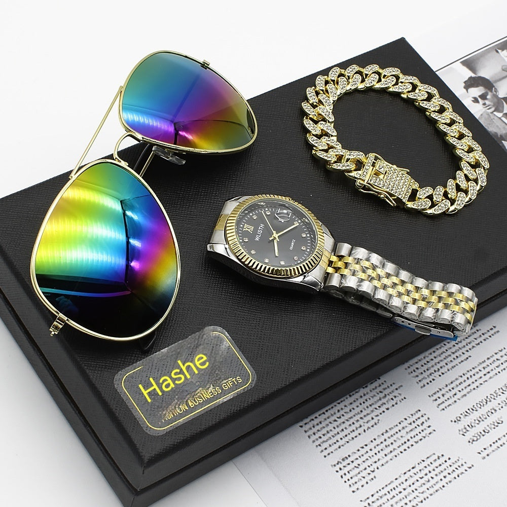 Flag Village Wristwatch Glasses New Men's Watch Business Foreign Trade Sunglasses Watch Gift Box Suit