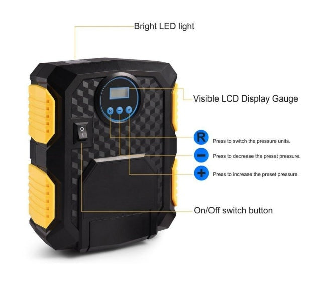 Flag Village Auto Tools Digital Tire Inflator - DC 12 Volt Car Portable Air Compressor